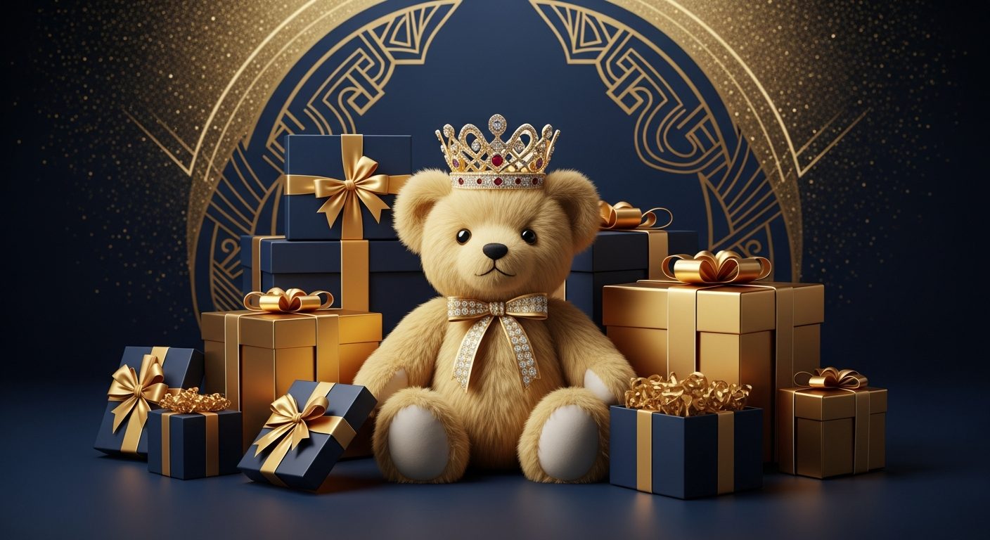 Oso de peluche de lujo con corona y cajas de regalo